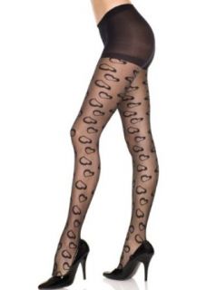 Music Legs Sheer Pantyhose With Hearts Black One Size Fits Most: Adult Exotic Hosiery: Clothing