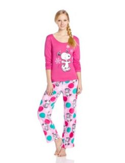 Junior's Snoopy Top and Printed Bottom Pajama Set: Clothing