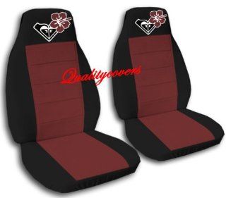 2 Black and Burgundy seat covers with a Hibiscus flower for a 2006 to 2011 Chevrolet HHR with 2 armrest covers: Automotive