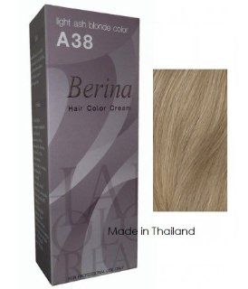 Berina Hair Color Cream Permanent A38  Light Ash Blonde color : Chemical Hair Dyes : Beauty