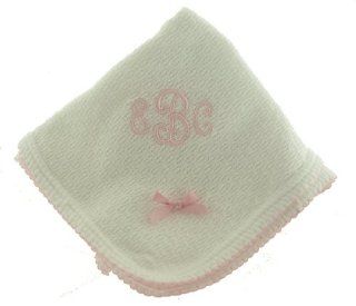 Paty Inc Infant Baby Girls White Monogrammable Blanket with Pink Trim  Nursery Blankets  Baby
