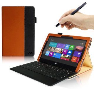 Manvex Leather Case for the Microsoft Surface RT Tablet **NOW COMPATIBLE with the SURFACE 2 (Does NOT fit the PRO) / ALSO WORKS with both Microsoft Keyboards!**  Built in Stand with Multiple Viewing Angles with Stylus Holder **Includes FREE Stylus**   Bro