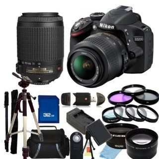 Nikon D3200 Digital SLR Camera With AF S DX NIKKOR 18 55mm 1:3.5 5.6G & Nikon AF S DX VR Zoom Nikkor 55 200mm f/4 5.6G IF ED Lenses. Also Includes: 0.45X Wide Angle Lens, 2X Telephoto Lens, 3 Piece Filter Kit (UV CPL FLD), 4 Piece Macro Filter Set (+1,