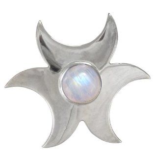 Sterling Silver Silver Rainbow Moonstone Crescent Triple Moon Goddess Pendant Jewelry: Jewelry