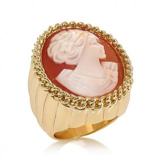 AMEDEO NYC® "Incatenata" 25mm Cornelian Cameo Bold Oval Ribbed Ring