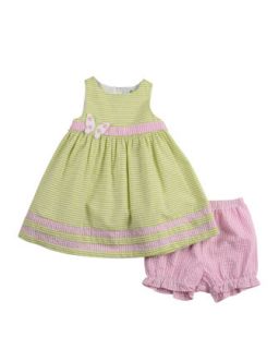 Seersucker Dress with Butterfly, Green/White/Pink, 12 24 Months   Florence