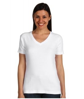 Red Dot Cotton Knits S/S Mid V Neck Womens T Shirt (White)