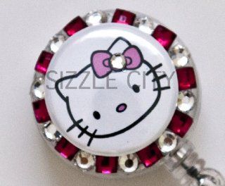 Solo Face Hello Kitty (Hot Pink) Rhinestone Badge Reel/ ID Badge Holder for Nurses, Teachers and anyone with an ID Badge to display : Identification Badges : Office Products