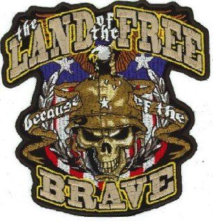 Land Of The Free Because Of The Brave M321	 	5" X 5" skull head helmet military u.s. united states of america Motorcycle Patches Biker Bike motor leather stripe chevron tab badge : Sports Fan Aprons : Sports & Outdoors