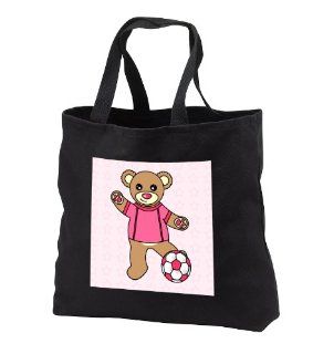 Cute Soccer Player Teddy Bear Girl   Black Tote Bag 14w X 14h X 3d: Kitchen & Dining