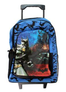 Full Size Blue Batman Begins Rolling Backpack   Batman Luggage with Wheels: Toys & Games