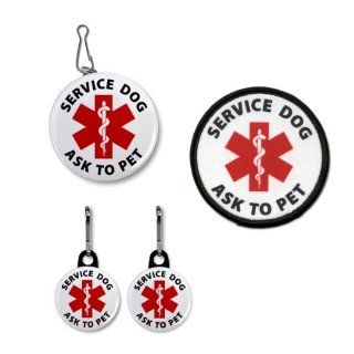SERVICE DOG Ask To Pet Red Medical Alert Patch Tag and Zipper Pull Charms 