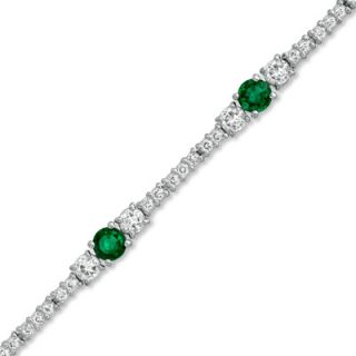 Lab Created Emerald and White Topaz Line Bracelet in Sterling Silver