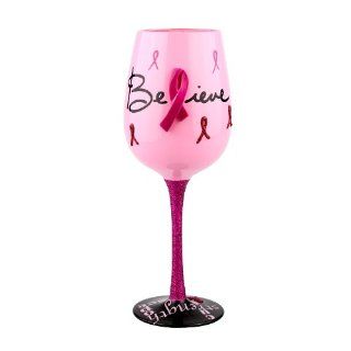Top Shelf Fight Like a Girl Believe: Cure, Strength, Grace, Courage, Hope Wine Glass: Breast Cancer Wine Glass: Kitchen & Dining