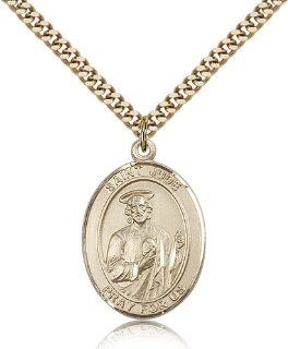 Large Detailed Men's Gold Filled Saint St. Jude Thaddeus Medal Pendant 1 x 3/4 Inches Desperate Situations 7060  Comes with a Stainless Gold Heavy Curb Chain Neckace And a Black velvet Box: Jewelry