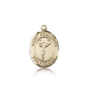 14kt Solid Gold Pendant Saint St. Sebastian/Cheerleading Medal 1/2 x 1/4 Inches Athletes/Soldiers 9170  Comes with a Black velvet Box: Jewelry