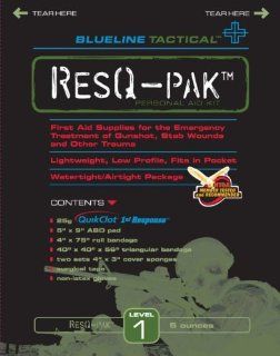 ResQ PAK Level 1 ResQ Pak is a vacuum sealed Personal Aid Kit containing First Aid Supplies for the emergency (self) treatment of: Gunshot Wounds, Stab Wounds, Other Trauma. ResQ Pak is Lightweight, Low Profile, Fits in Pocket, Watertight, Airtight Package