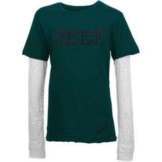 Philadelphia Eagles Youth Girls Layered Long Sleeve T Shirt   Midnight Green