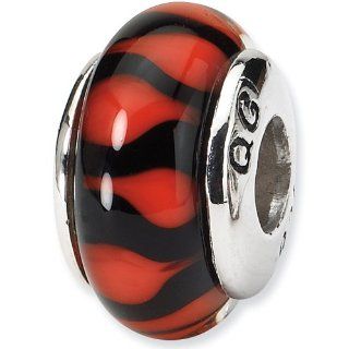 Reflection Beads Silver Red Black Hand Blown Glass Bead: Reflection Beads: Jewelry