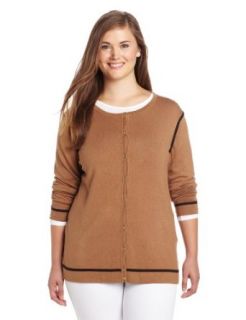 Anne Klein Women's Cardigan, Camel/Chocolate, 0X at  Womens Clothing store