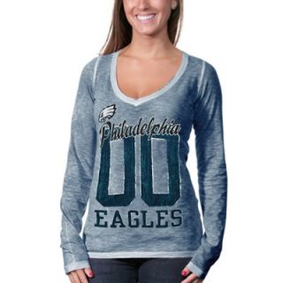 Philadelphia Eagles Womens Double Dye V Neck Long Sleeve T Shirt   Midnight Green
