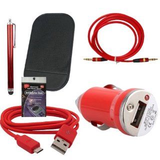 Red USB Car & Truck Charging Kit for Tracfone LG221c, 840g, 430g, 235c, Samsung S425g, t330g, t245g. Comes with 3ft Short Cable, USB Car Charger, Sticky Dash Pad, 3.5mm AUX Cord, Stylus Pen and Radiation Shield.: Cell Phones & Accessories