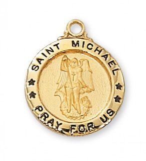 5/8" 14K Gold over Solid .925 Sterling Silver St. Saint Michael the Archangel Comes With 18" Chain In Gift Box Patron St. Saint Medal Pendant Necklace Gift New Jewelry Charm: Jewelry