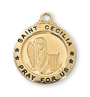 5/8" 14K Gold over Solid .925 Sterling Silver St. Saint Cecilia Comes With 18" Chain In Gift Box Patron St. Saint Medal Pendant Necklace Gift New Jewelry Charm: Jewelry