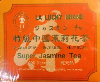 Lucky Brand SUPER JASMINE Green Tea 100 Tea Bags : Grocery & Gourmet Food
