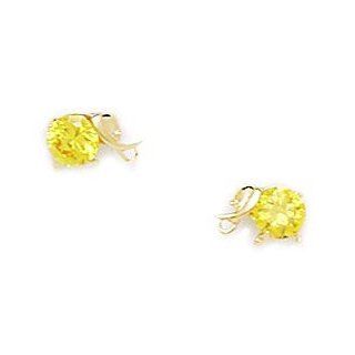 14k Yellow Gold November Birthstone Yellow4x4mm CZ Elephant Screwback Earrings   Measures 5x8mm: Stud Earrings: Jewelry