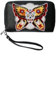 Black Sugar Skull "Butterfly Effect" Clutch Checkbook Wallet from Sourpuss Clothing: Clothing