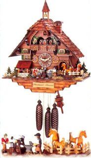 Original Eight Day Movement Cuckoo Clock with Moving Blacksmith Figures and Horses 21.5 Inch  