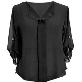 Luxury Divas Black 3/4 Sleeve Semi Sheer Plus Size Chiffon Blouse Size X Large at  Womens Clothing store