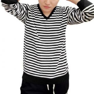 Man V Neck Long Sleeve Two Tone Striped Casual Knitted Sweater at  Mens Clothing store