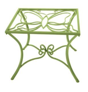 Shop Garden Accent End Table Butterfly Design Glass Top in Lime Finish at the  Furniture Store