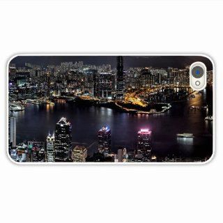 Customize Apple Iphone 4 4S City Hong Kong High Rise Buildings River Bank Of Girlfriend Present White Cellphone Skin For Everyone: Cell Phones & Accessories