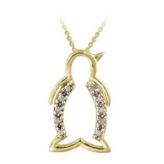 18k Yellow Gold over Sterling Silver Diamond Accent Penguin Necklace: Pendant Necklaces: Jewelry