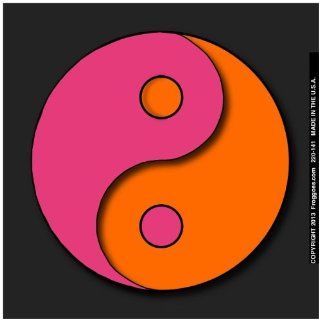 YING YANG   PINK/ORANGE WITH BLACK BACKGROUND   STICK ON CAR DECAL SIZE 3 1/2" x 3 1/2"   VINYL DECAL WINDOW STICKER   NOTEBOOK, LAPTOP, WALL, WINDOWS, ETC. COOL BUMPERSTICKER   Automotive Decals