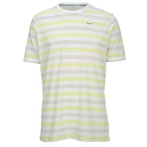 Nike Dri FIT Touch Tailwind Striped T Shirt   Mens   Running   Clothing   White/Volt/Reflective Silver