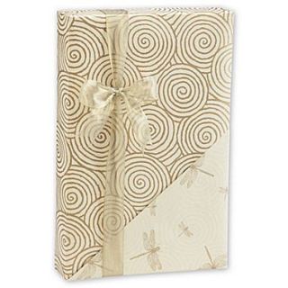 24 x 417 Dragonfly Swirls Reversible Gift Wrap, Cream/Gold