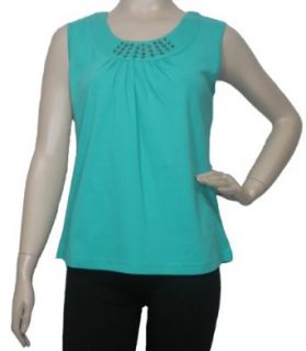 Women's Sleeveless Embellished Top in Aqua by Southern Lady   M Tank Top And Cami Shirts
