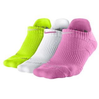 Nike 3 Pack Dri Fit Cush No Show Socks   Womens   Training   Accessories   Volt/White/Red Violet