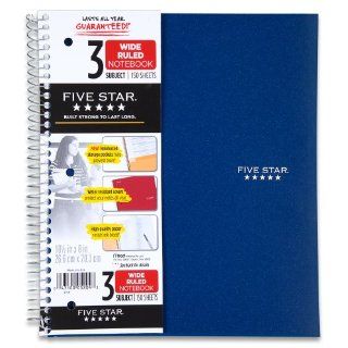 Five Star Wirebound Notebook, 3 Subject, 150 Wide Ruled Sheets, 10.5 x 8 Inch Sheet Size, Blue (72035) : Office Products