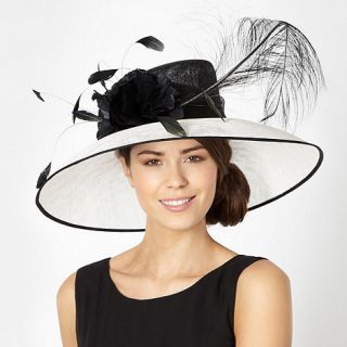 Hatbox Black weave feather corsage wide brim hat