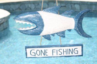 "GONE FISHING" SHARK ATTACK SIGN 15" BLUE   NAUTICAL DECOR : Yard Signs : Patio, Lawn & Garden