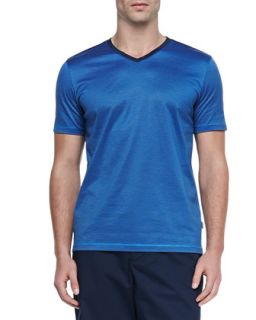 Mens Fine Stripe Mercerized V Neck Tee, Blue   Boss Hugo Boss   Blue (MEDIUM)