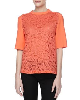 Womens Lace Tee with Crepe Half Sleeves   J. Mendel   Tiger lily (8)