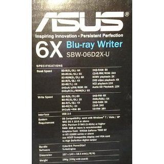 ASUS Computer International Direct External Blu Ray 6X Writer with BDXL Support SBW 06D2X U (Black): Computers & Accessories