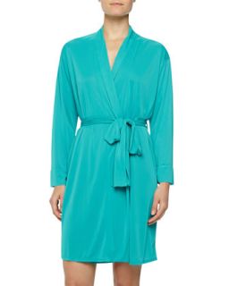Womens Negligee Slinky Knit Short Robe, Turquoise   Natori   Turquoise (SMALL)