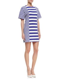 Womens Striped Jersey Short Sleeve Dress   Rebecca Taylor   Periwinkle/White